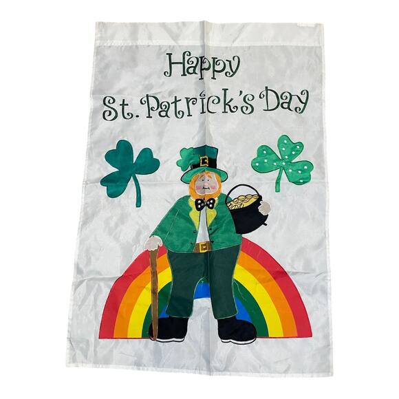 St Patricks Day Shamrock Flag Leprechaun Rainbow Pot of Gold Yard House Banner - Picture 2 of 7
